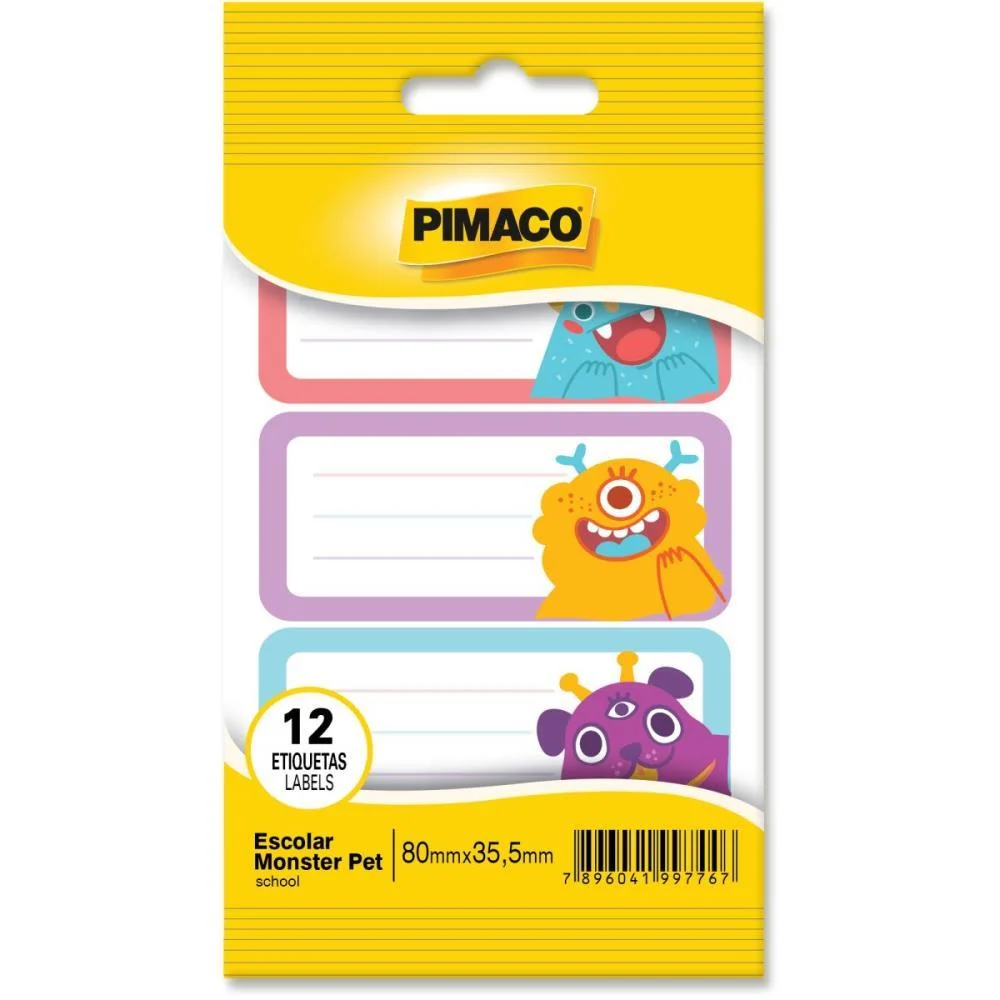 ETIQUETA ESCOLAR DECORADA MONSTER PET 80X35,5MM C/12ETIQ PIMACO (CT.C/12) - imagem 2