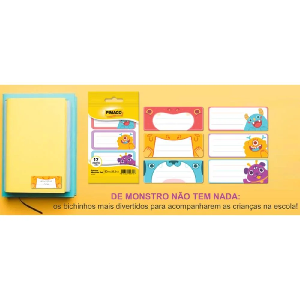 ETIQUETA ESCOLAR DECORADA MONSTER PET 80X35,5MM C/12ETIQ PIMACO (CT.C/12) - imagem 4