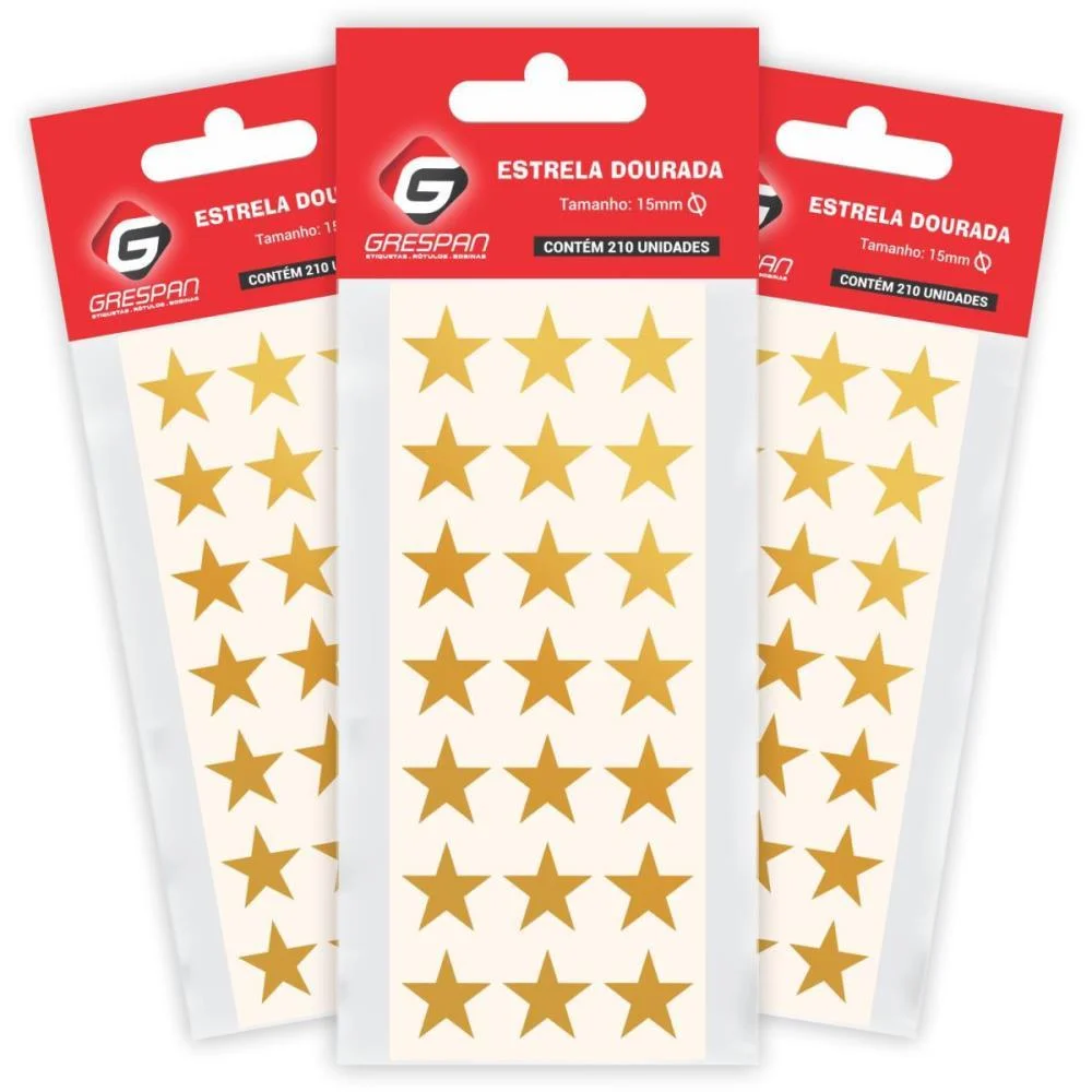 ETIQUETA LISA COM FORMAS ESTRELINHA OURO C/210 ETIQUETA GRESPAN (CT.C/210) - imagem 3