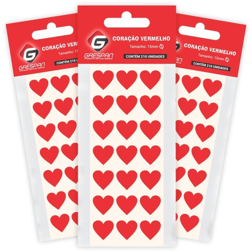 ETIQUETA LISA COM FORMAS CORACAO VERMELHO C/210 ETIQUET GRESPAN (CT.C/210) - imagem 3