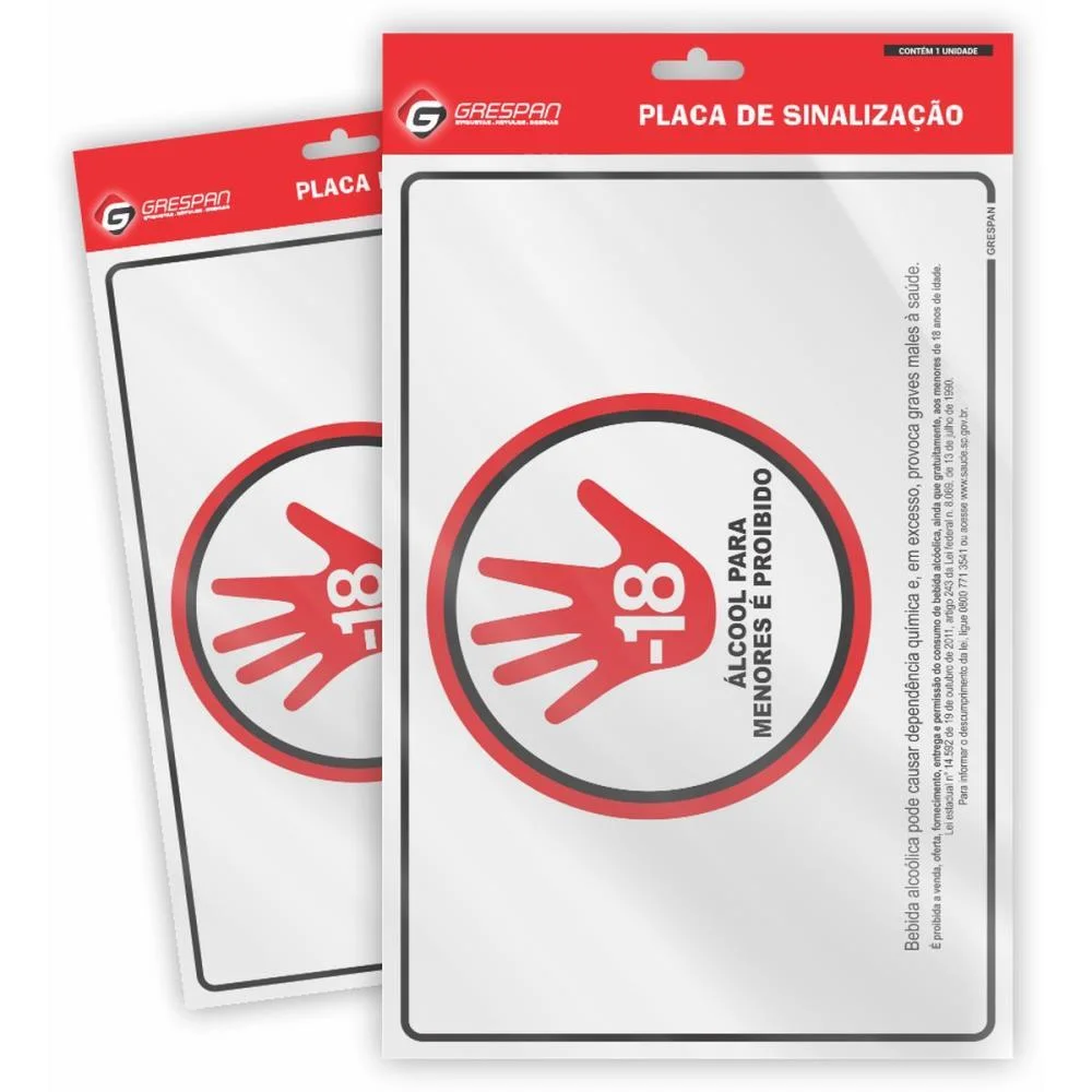 PLACA DE SINALIZACAO BEBIDA ALCOOLICA LEI 20X30CM. GRESPAN (PCT.C/05) - imagem 3