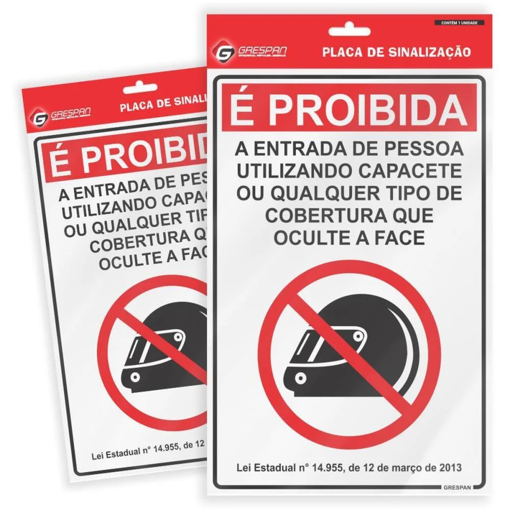 PLACA DE SINALIZACAO PROIBIDO ENT.C/CAPACETE 16X25C GRESPAN (PCT.C/05) - imagem 2
