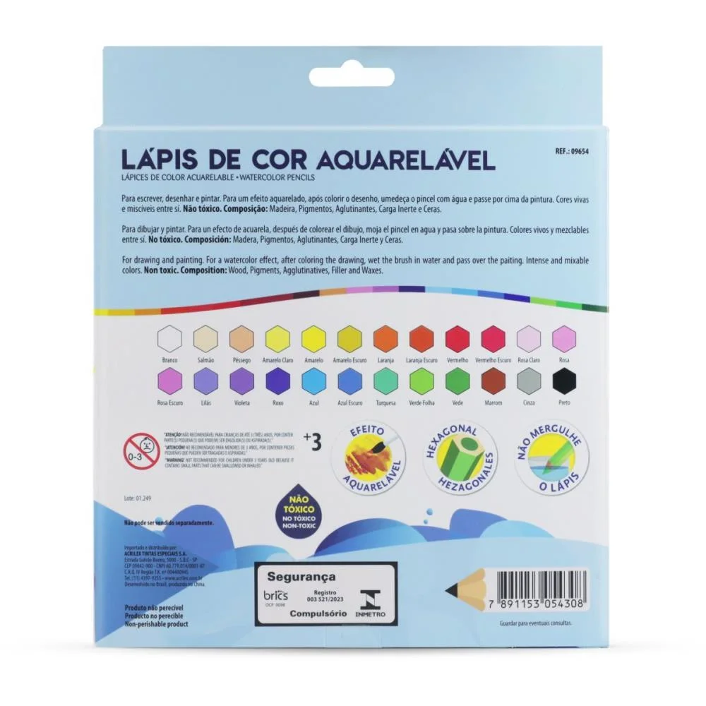 LAPIS DE COR AQUARELAVEL 24 CORES ACRILEX (CX.C/06) - imagem 3