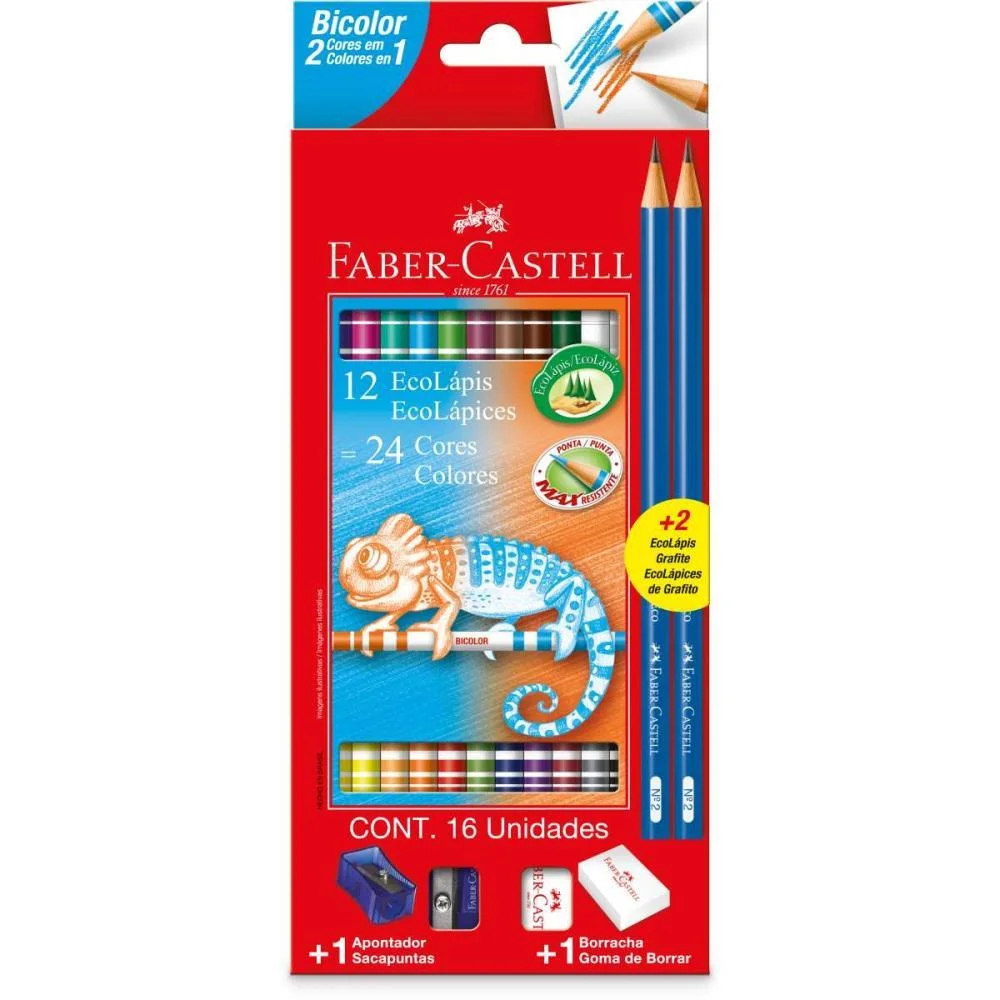 LAPIS DE COR REDONDO ECOLAPIS BICOLOR 24 CORES FABER-CASTELL (PCT.C/12) - imagem 2