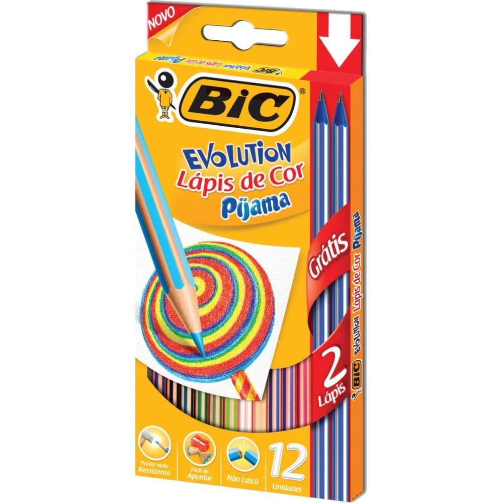 LAPIS DE COR SEXTAVADO EVOLUTION PIJAMA 12CORES+2LAPI BIC (PCT.C/06) - imagem 3