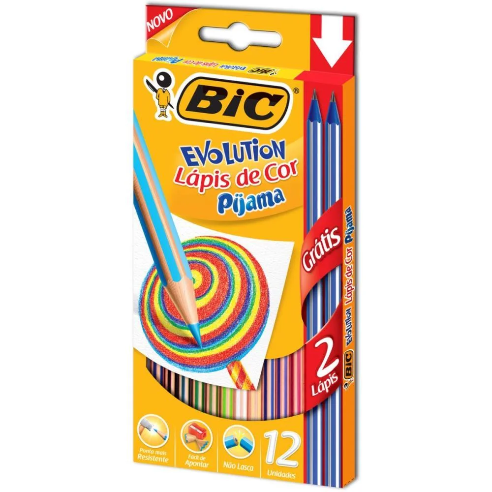 LAPIS DE COR SEXTAVADO EVOLUTION PIJAMA 12CORES+2LAPI BIC (PCT.C/06) - imagem 4