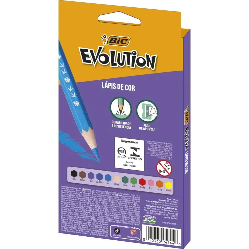 LAPIS DE COR SEXTAVADO EVOLUTION 12 CORES + 4 LAPIS BIC (PCT.C/06) - imagem 5