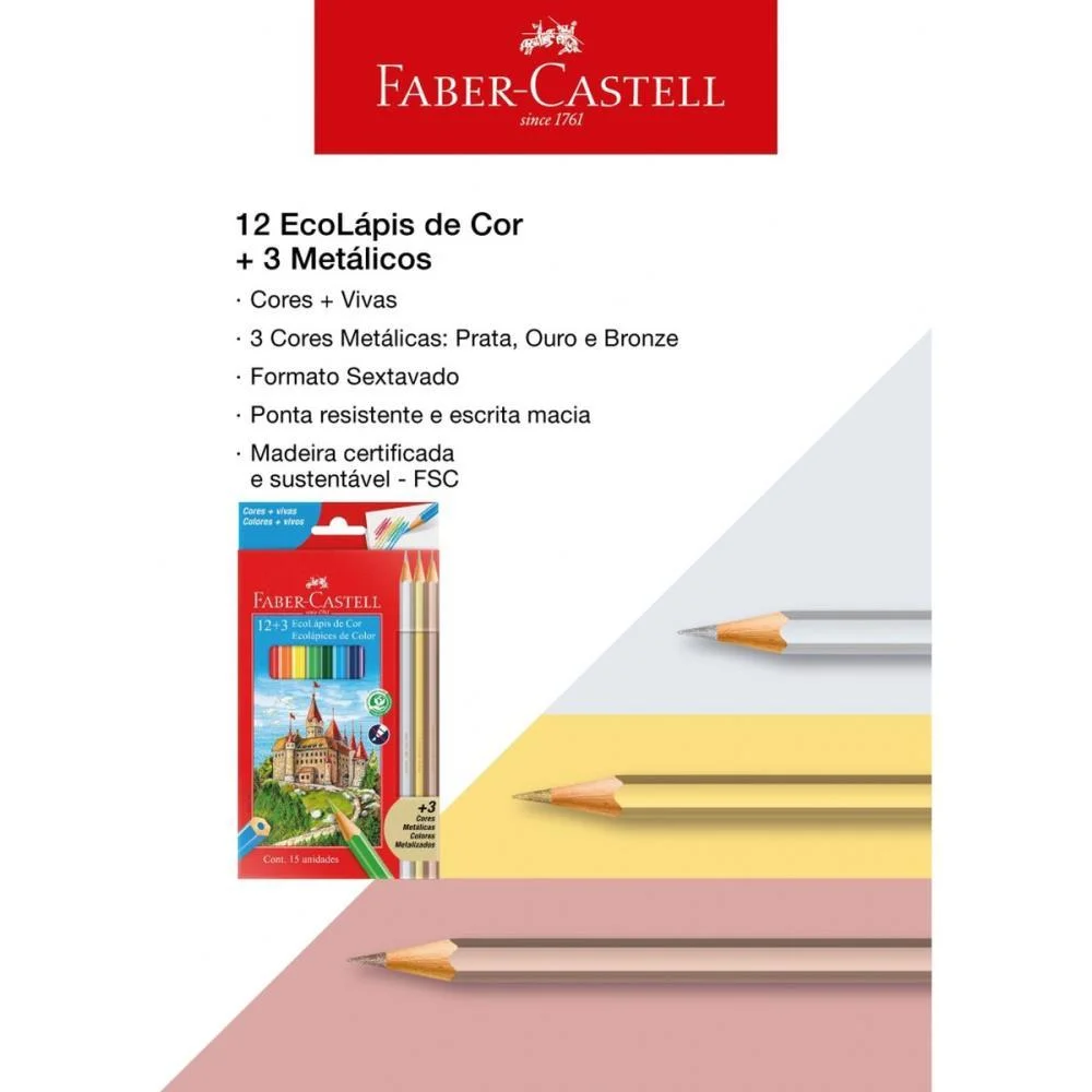 LAPIS DE COR SEXTAVADO ECOLAPIS 12CORES +3METALICOS FABER-CASTELL (PCT.C/12) - imagem 3