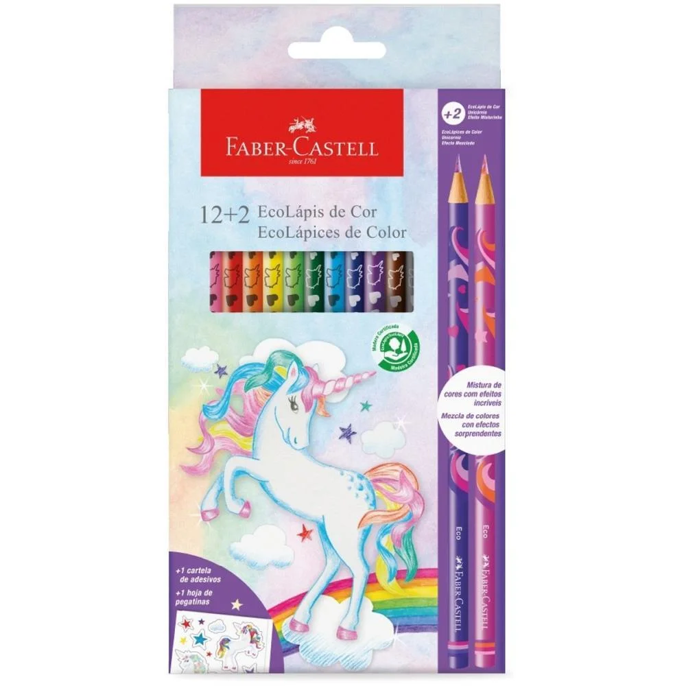 LAPIS DE COR REDONDO ECOLAPIS UNICORNIO 12+2 CORES FABER-CASTELL (PCT.C/12) - imagem 2