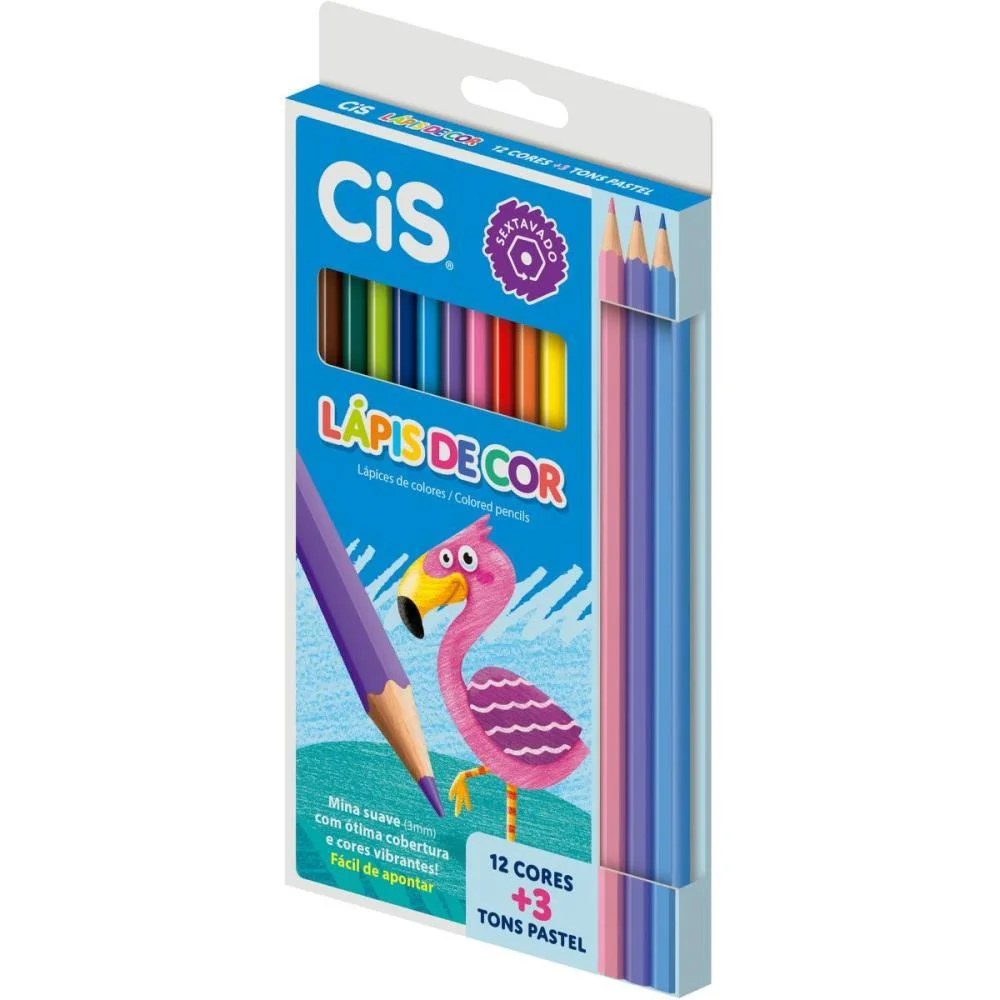 LAPIS DE COR SEXTAVADO COLORCIS MADEIRA 12CORES+3PAST SERTIC (PCT.C/06) - imagem 3