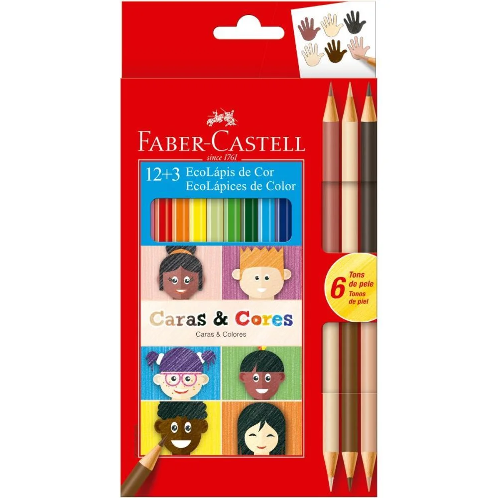 LAPIS DE COR SEXTAVADO CARAS E CORES 12CORES + 3CORES FABER-CASTELL (PCT.C/12) - imagem 2