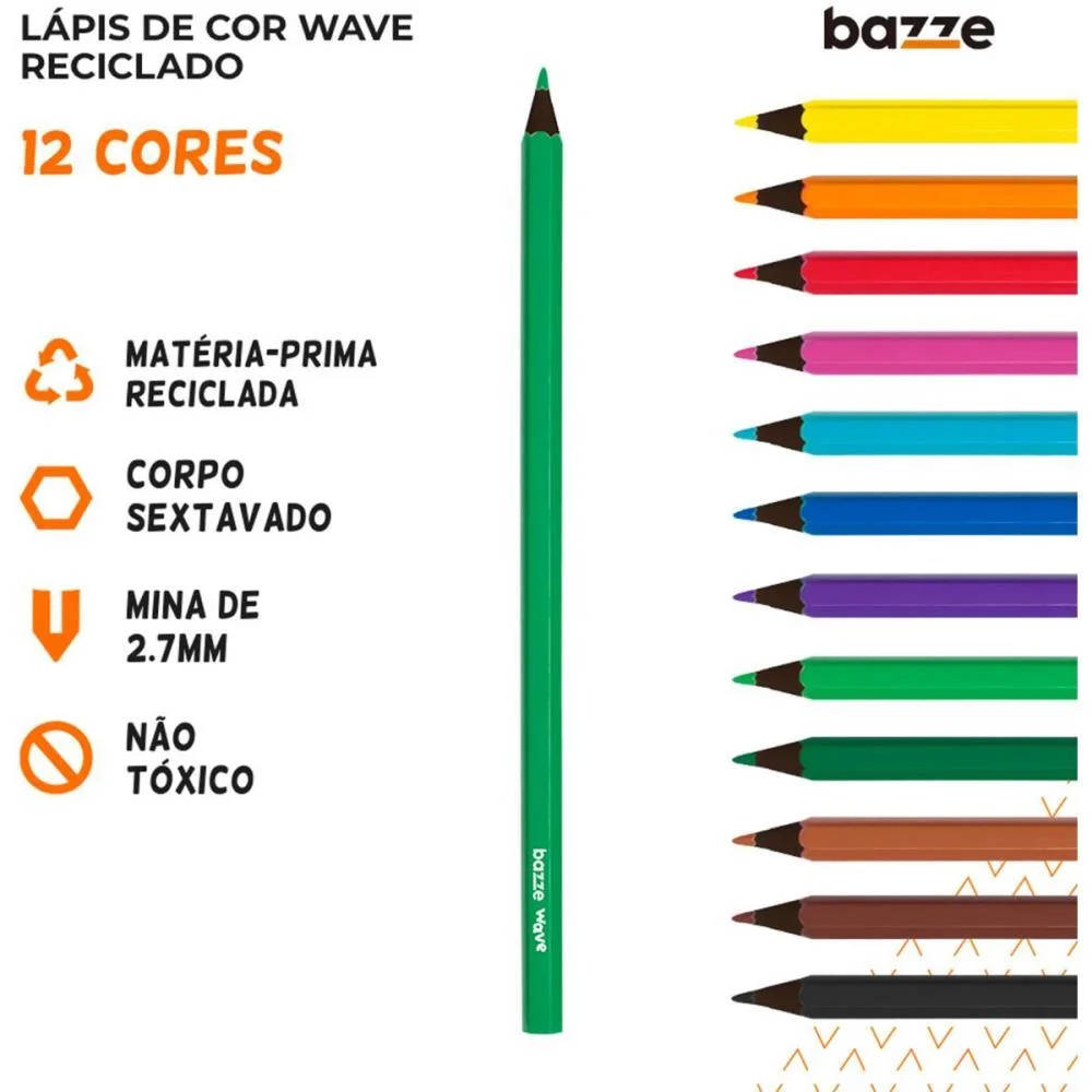 LAPIS DE COR SEXTAVADO BAZZE WAVE RECICLADO 12 CORES SUMMIT (PCT.C/12) - imagem 4