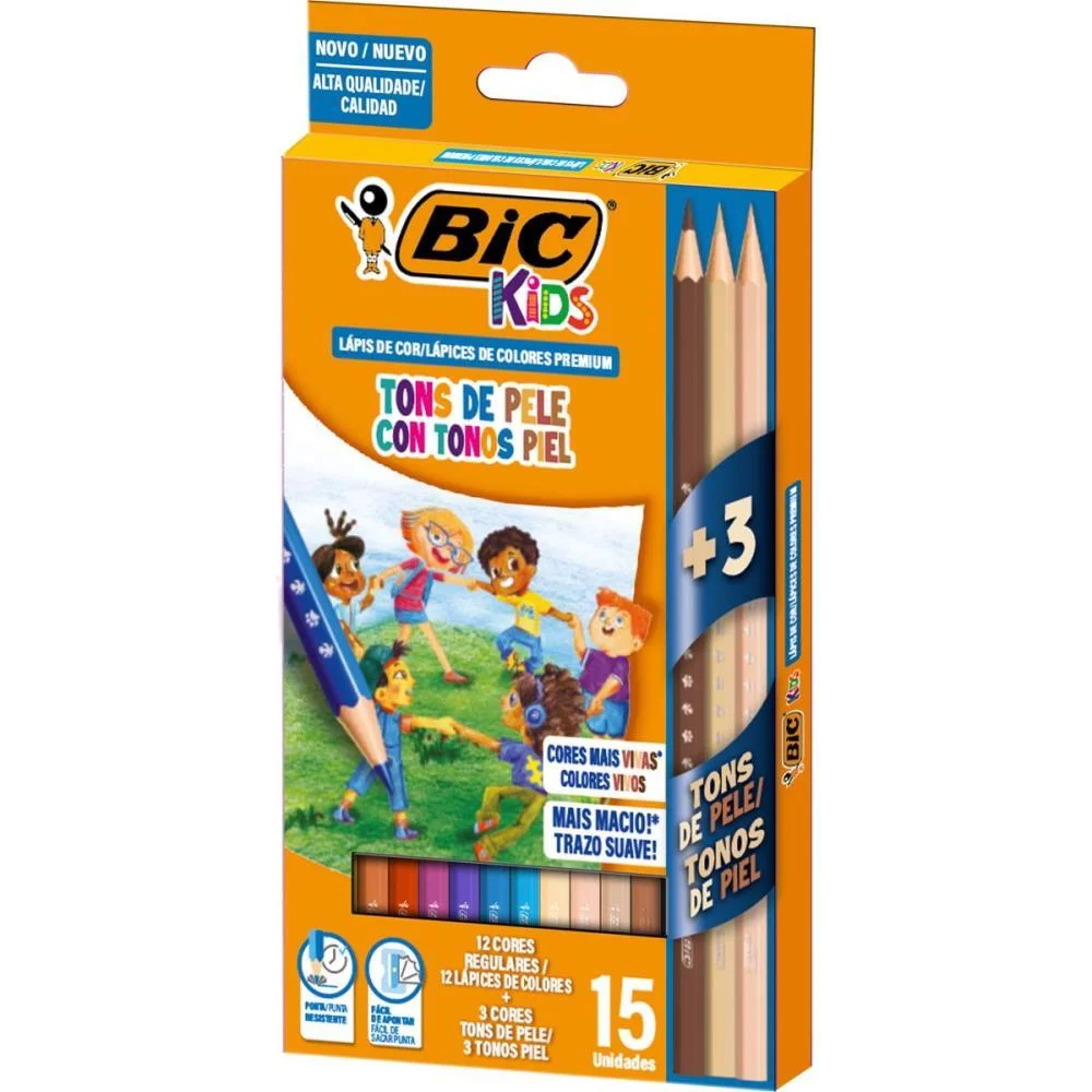 LAPIS DE COR SEXTAVADO BIC KIDS 12 COR+3 TONS DE PELE BIC (PCT.C/06) - imagem 2
