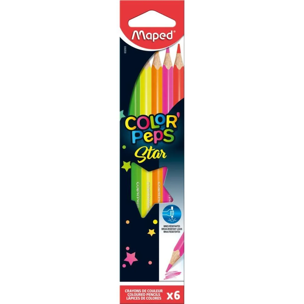 LAPIS DE COR TRIANGULAR COLOR PEPS FLUO 6CORES MAPED (PCT.C/06) - imagem 3