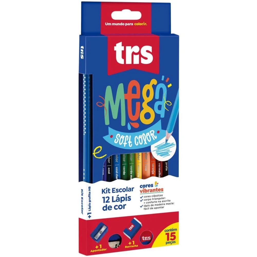 LAPIS DE COR TRIANGULAR MEGA SOFT COLOR 12CORES C/KIT SUMMIT (PCT.C/06) - imagem 2