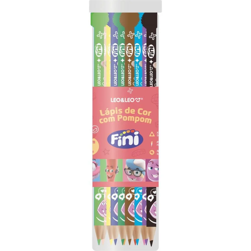 LAPIS DE COR TRIANGULAR FINI C/POMPOM 12CORES LEONORA (POTE-12) - imagem 2