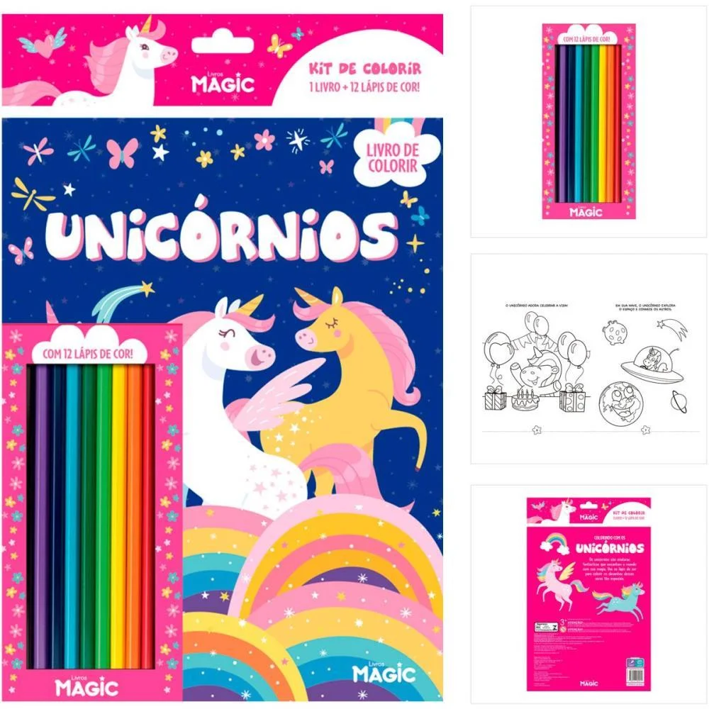 LIVRO INFANTIL COLORIR KIT LAPIS DE COR UNICORNIOS MAGIC KIDS (UNIDADE) - imagem 2