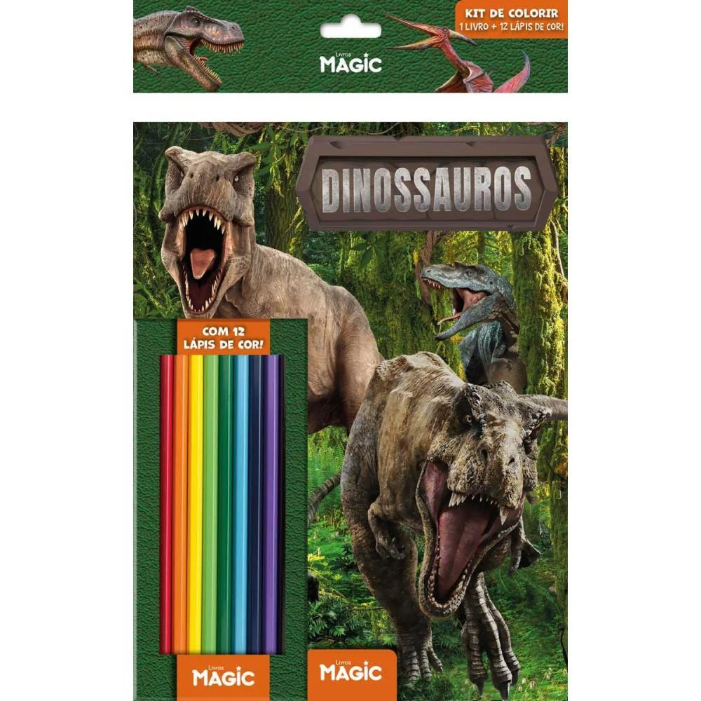 LIVRO INFANTIL COLORIR KIT LAPIS DE COR DINOSSAUROS MAGIC KIDS (UNIDADE) - imagem 5