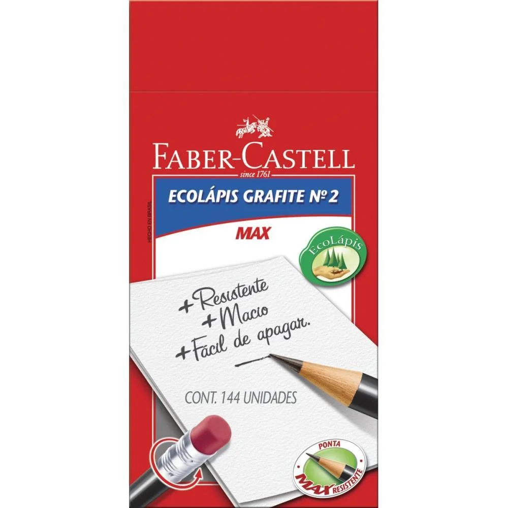 LAPIS PRETO REDONDO ECOLAPIS N.2B C/BORRACHA FABER-CASTELL (CX.C/144) - imagem 2