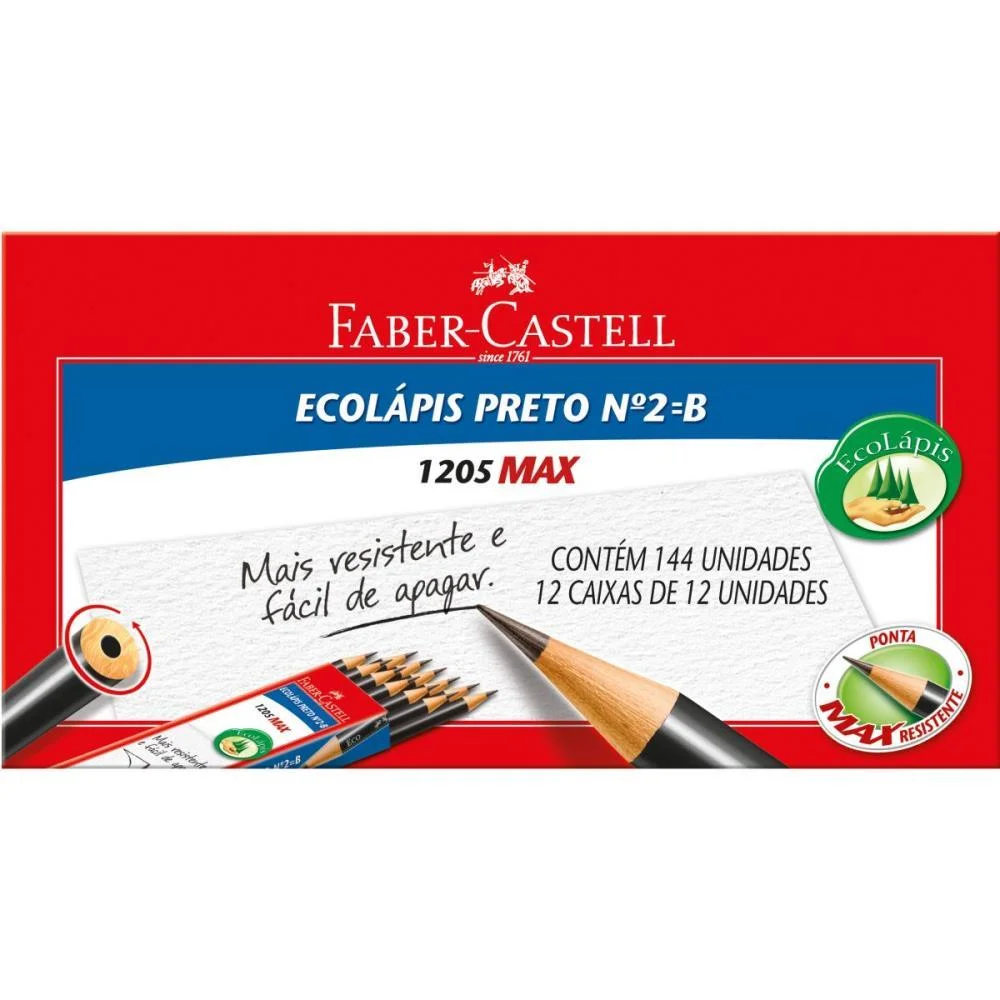 LAPIS PRETO REDONDO ECOLAPIS 1205 MAX N.2 FABER-CASTELL (CX/144) - imagem 3