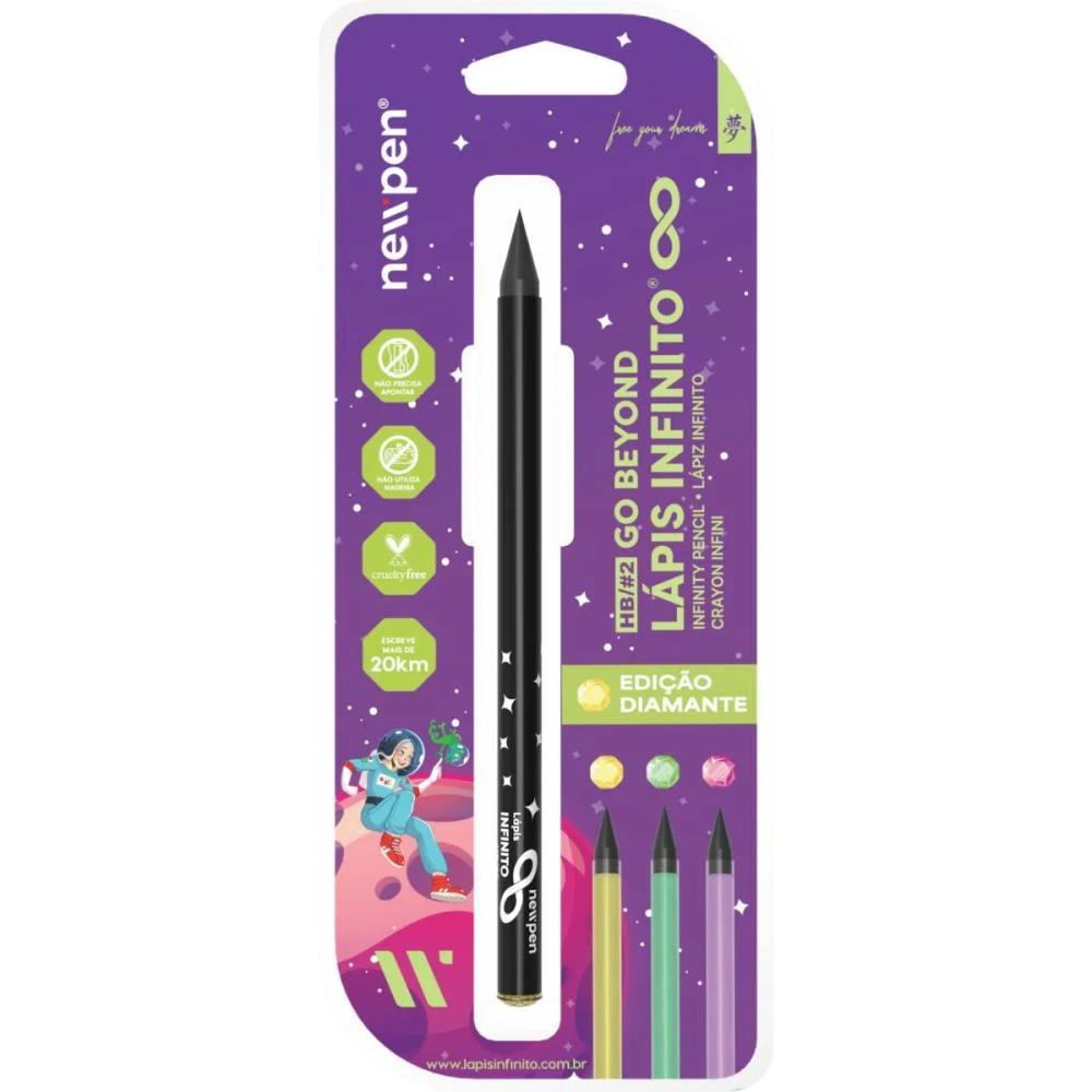 LAPIS PRETO REDONDO INFINITO DIAMENTE BLACK AMAREL NEWPEN (BLISTER) - imagem 2