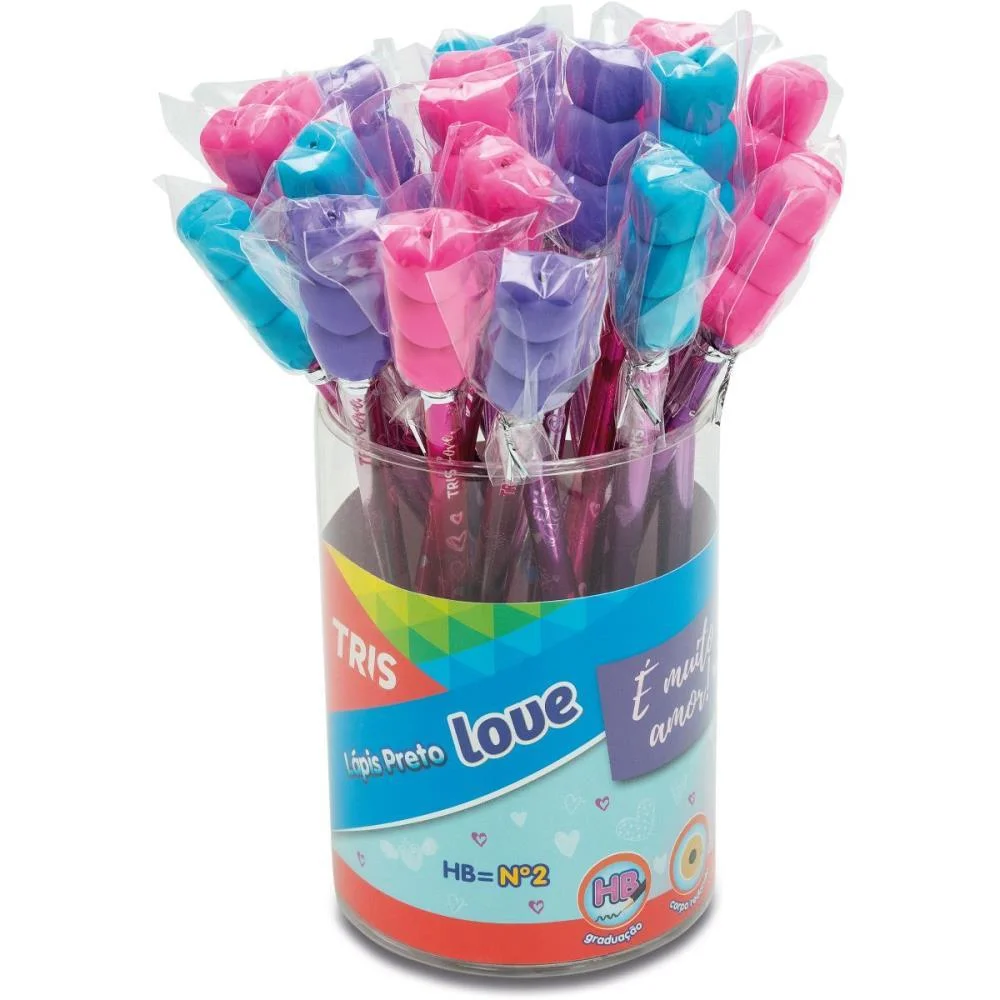 LAPIS PRETO REDONDO DECORADO TRIS LOVE C/BORRACHA CORACAO SUMMIT (POTE-24) - imagem 2