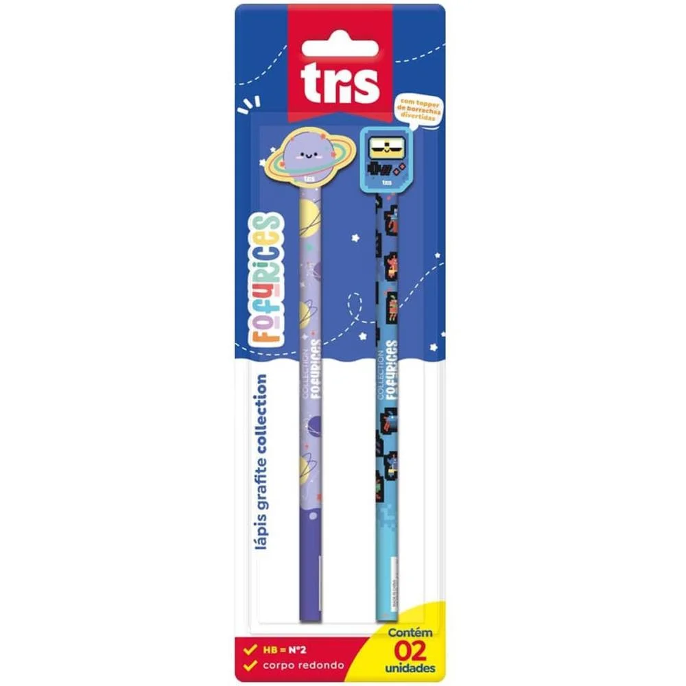 LAPIS PRETO REDONDO DECORADO TRIS FOFURICES C/BORRACHA (S) SUMMIT (BL.C/02) - imagem 3