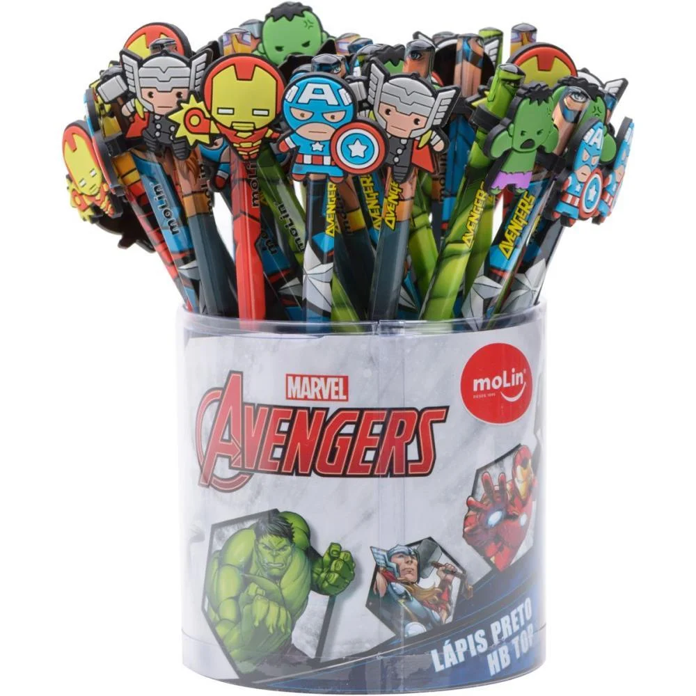 LAPIS PRETO REDONDO DECORADO THE AVENGERS TOP C/BORRACHA MOLIN (POTE-36) - imagem 3