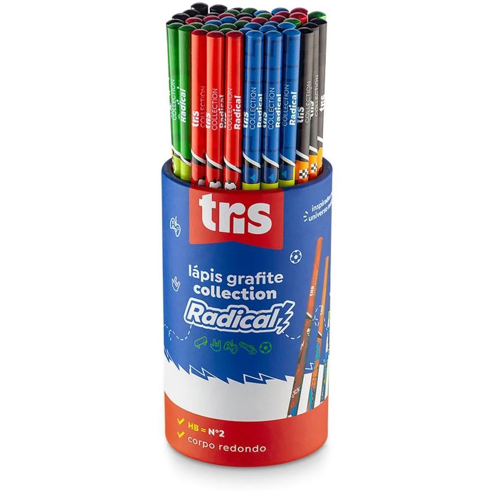 LAPIS PRETO REDONDO DECORADO TRIS COLLECTION RADICAL 4MOD. SUMMIT (POTE-48) - imagem 3