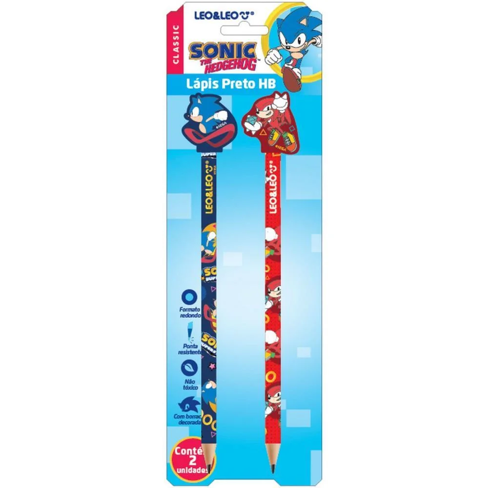 LAPIS PRETO REDONDO DECORADO SONIC HB C/BORRACHA (S) LEONORA (BL.C/02) - imagem 3