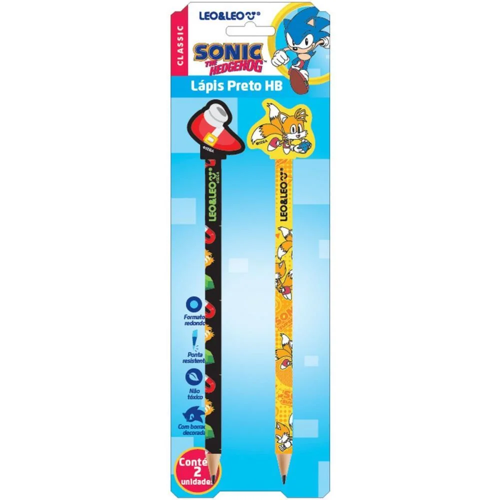 LAPIS PRETO REDONDO DECORADO SONIC HB C/BORRACHA (S) LEONORA (BL.C/02) - imagem 6