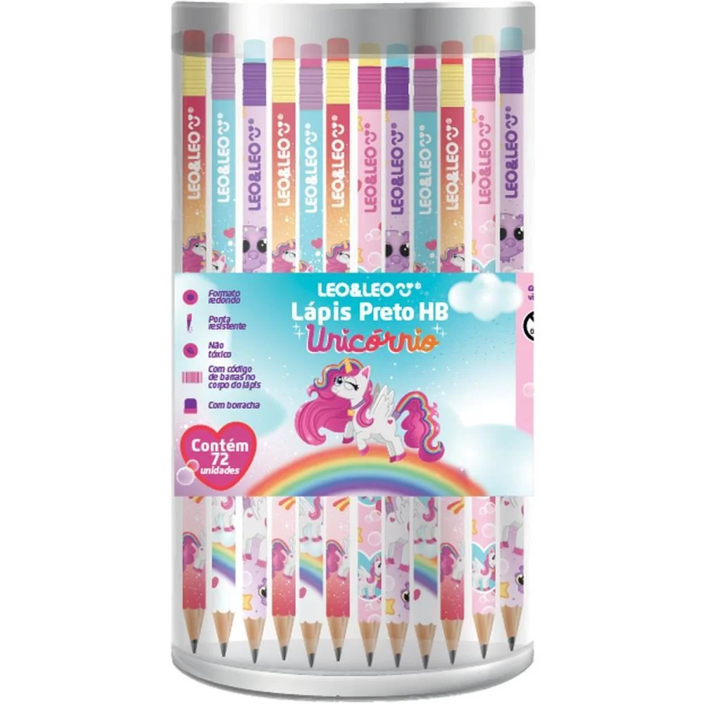 LAPIS PRETO REDONDO DECORADO UNICORNIO HB C/BORRACHA (S) LEONORA (POTE-72) - imagem 2