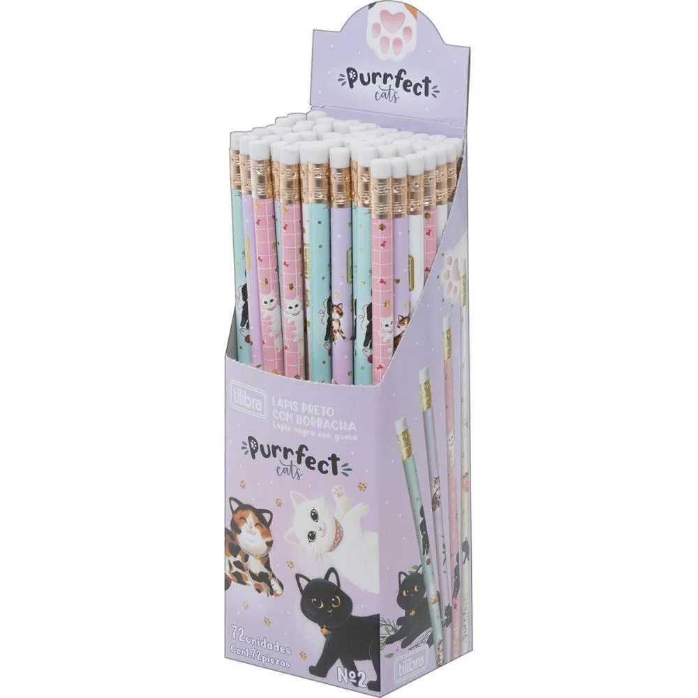 LAPIS PRETO REDONDO DECORADO PURRFECT CATS C/BORRACHA TILIBRA (DP.C/72) - imagem 5