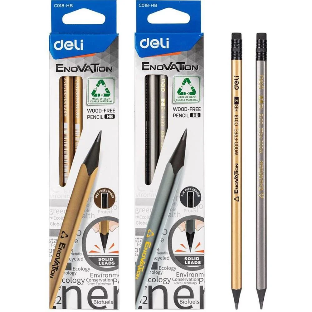 LAPIS PRETO REDONDO DECORADO HB WOOD FREE C/BORRACHA DELI (BL.C/12) - imagem 3