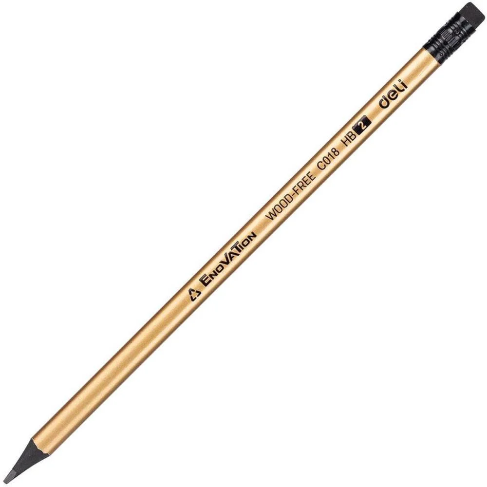 LAPIS PRETO REDONDO DECORADO HB WOOD FREE C/BORRACHA DELI (BL.C/12) - imagem 4