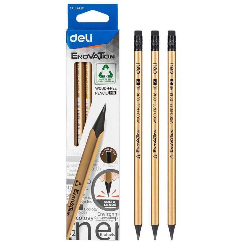 LAPIS PRETO REDONDO DECORADO HB WOOD FREE C/BORRACHA DELI (BL.C/12) - imagem 5