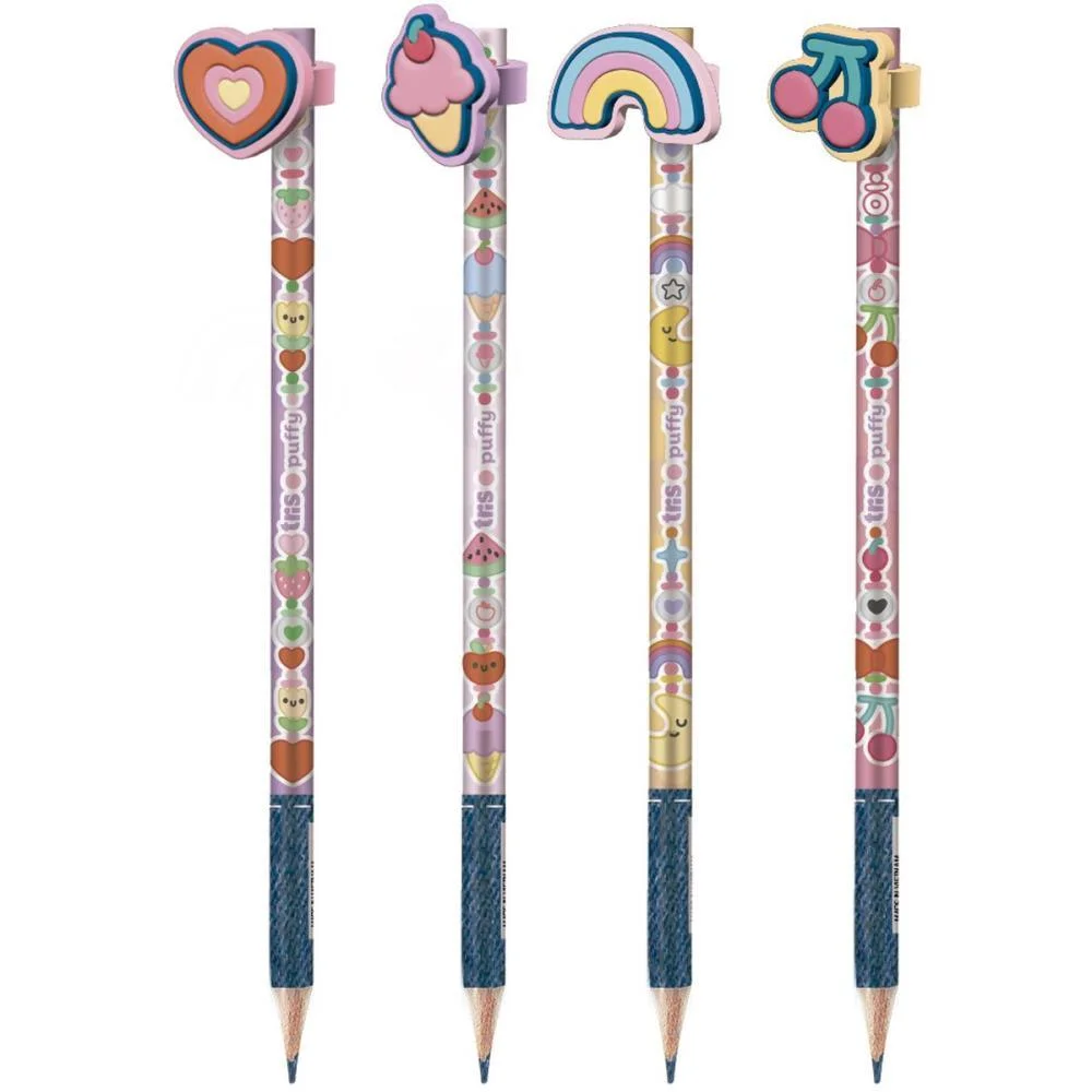 LAPIS PRETO REDONDO DECORADO TRIS PUFFY 4 MODELOS SORTIDOS SUMMIT (POTE-24) - imagem 3