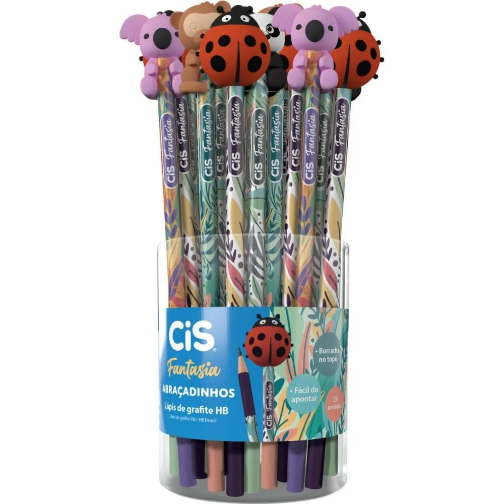 LAPIS PRETO REDONDO DECORADO CIS ABRACADINHOS 4 MOD (S) SERTIC (POTE-24) - imagem 3