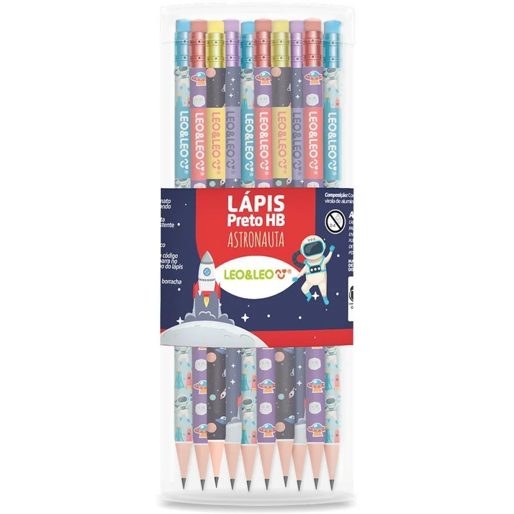 LAPIS PRETO REDONDO DECORADO ASTRONAUTA HB C/BORRACHA (S) LEONORA (POTE-72) - imagem 2
