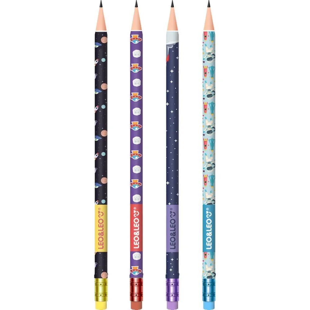 LAPIS PRETO REDONDO DECORADO ASTRONAUTA HB C/BORRACHA (S) LEONORA (POTE-72) - imagem 4