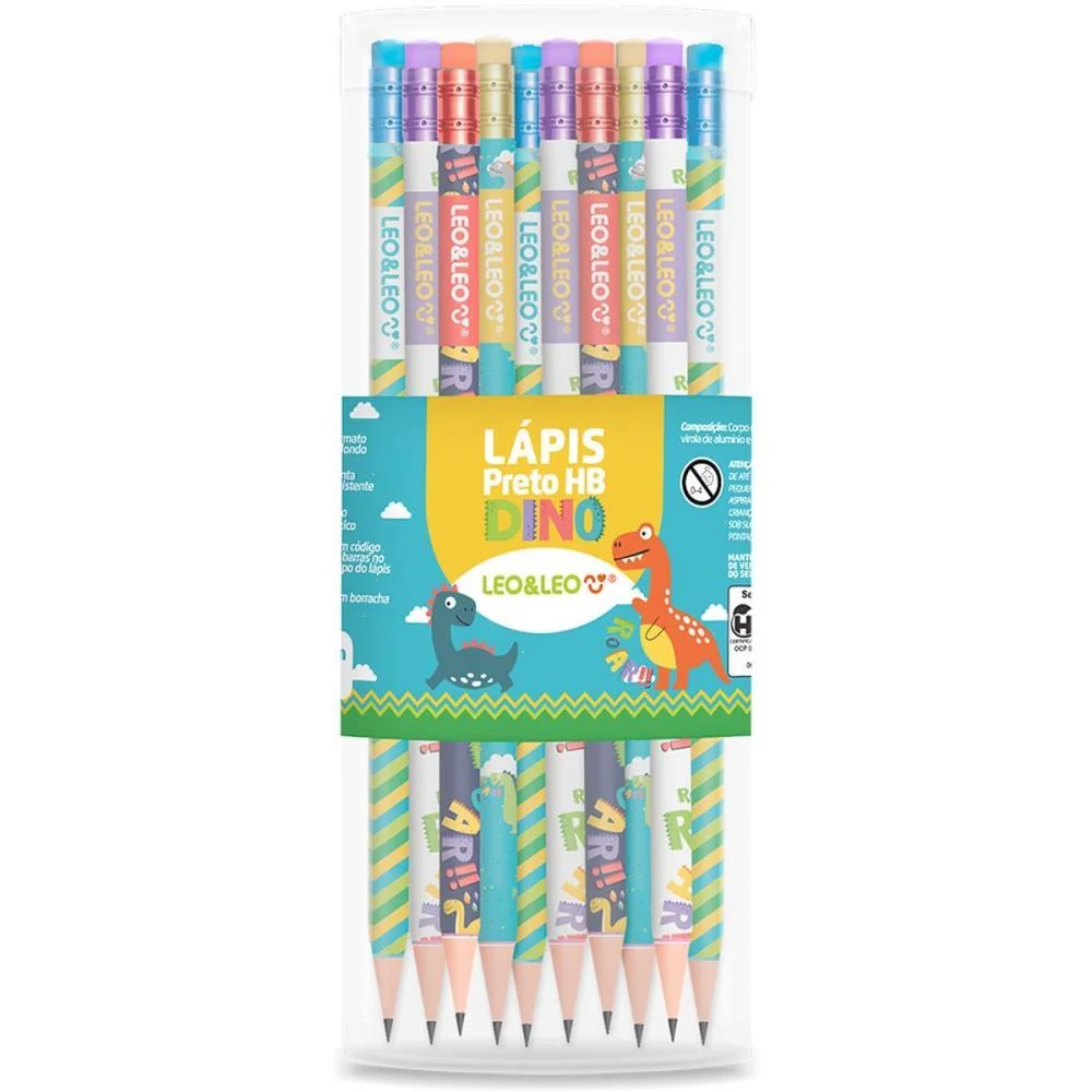 LAPIS PRETO REDONDO DECORADO DINO HB C/BORRACHA (S) LEONORA (POTE-72) - imagem 2