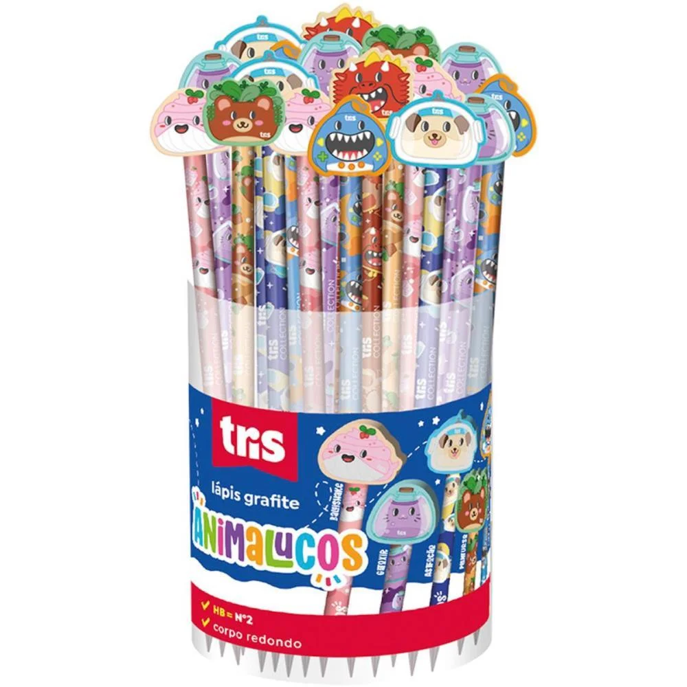 LAPIS PRETO REDONDO DECORADO TRIS ANIMALUCOS C/BORRAC.6MOD. SUMMIT (POTE-24) - imagem 3