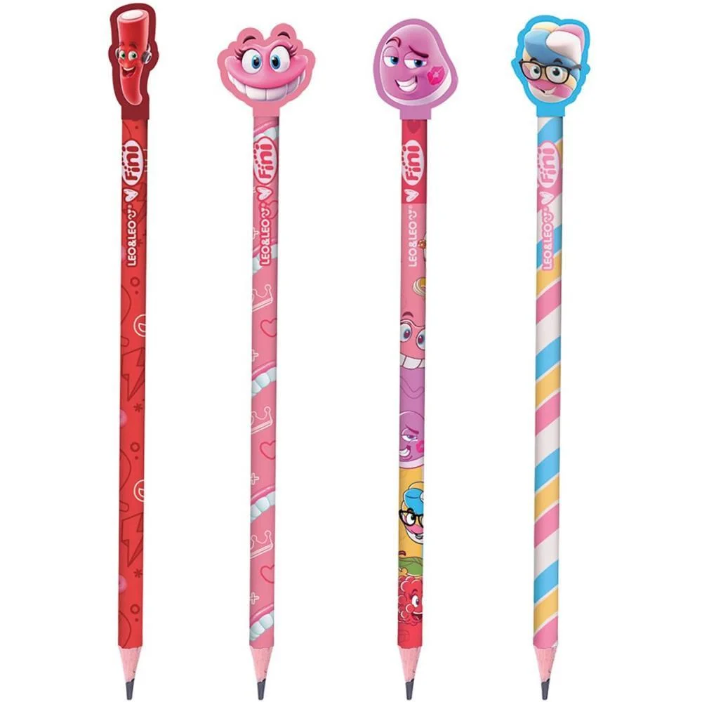 LAPIS PRETO REDONDO DECORADO FINI C/BORRACHA 4 MODELOS LEONORA (POTE-30) - imagem 2