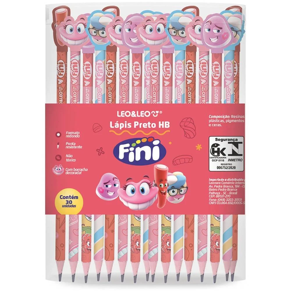 LAPIS PRETO REDONDO DECORADO FINI C/BORRACHA 4 MODELOS LEONORA (POTE-30) - imagem 4