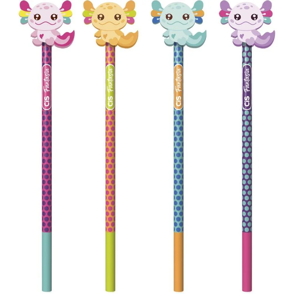 LAPIS PRETO REDONDO DECORADO CIS BORRACHA AXOLOTE 4 MOD.(S) SERTIC (POTE-24) - imagem 4