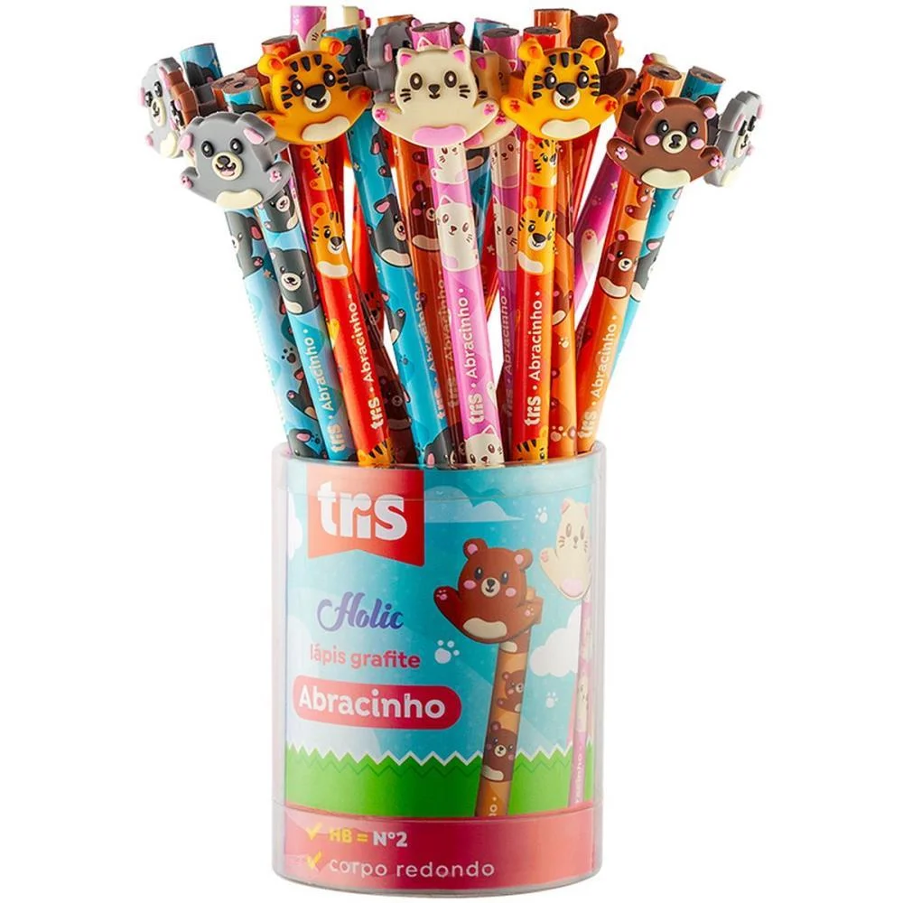 LAPIS PRETO REDONDO DECORADO TRIS ABRACINHO 4MODELOS SUMMIT (POTE-24) - imagem 2