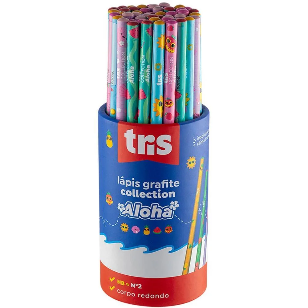 LAPIS PRETO REDONDO DECORADO TRIS COLLECTION ALOHA 4MOD. SUMMIT (POTE-48) - imagem 3