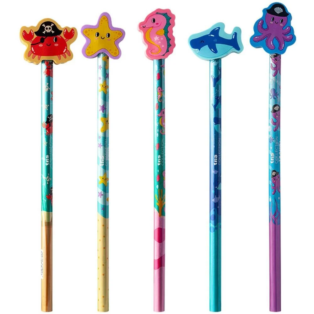 LAPIS PRETO REDONDO DECORADO TRIS AQUA C/BORRACHA 5 MODELOS SUMMIT (POTE-24) - imagem 4