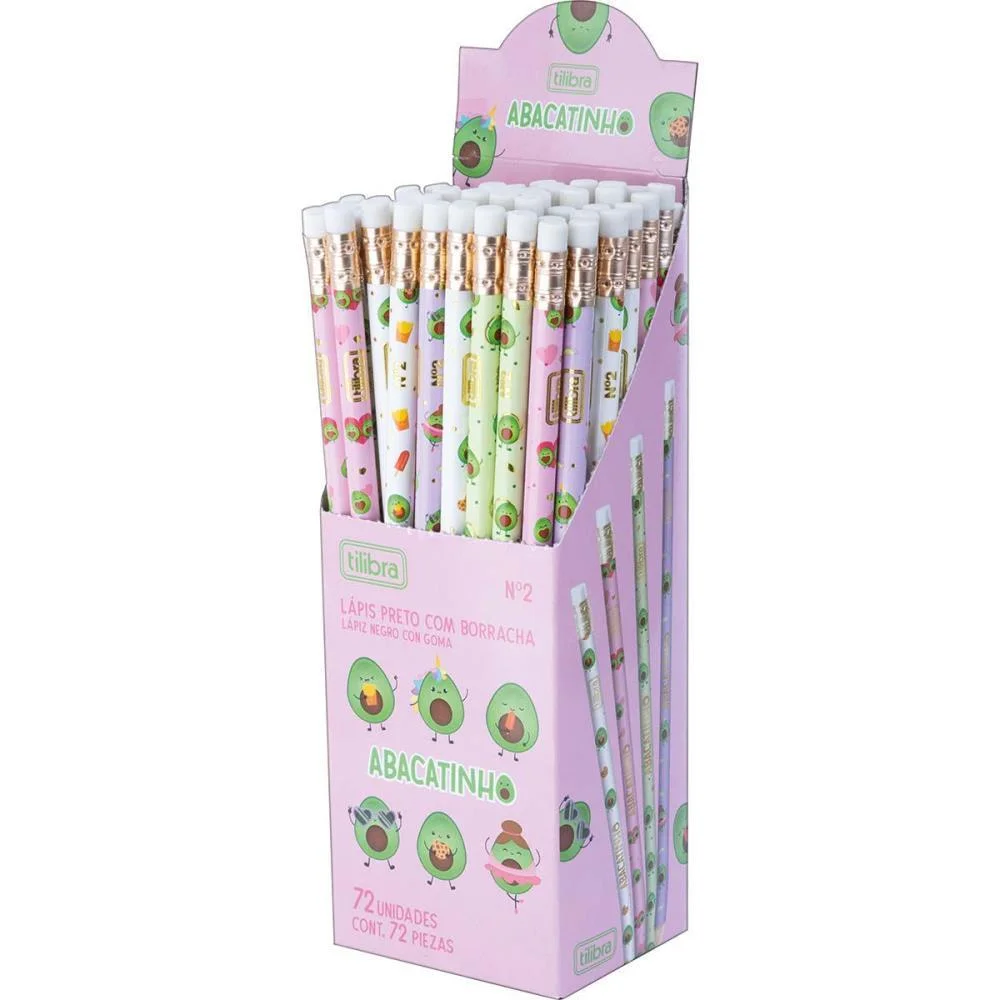 LAPIS PRETO REDONDO DECORADO ABACATINHO C/BORRACHA TILIBRA (DP.C/72) - imagem 3