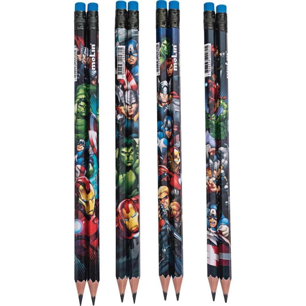 LAPIS PRETO REDONDO DECORADO AVENGERS HB Nº2 C/BORRACHA MOLIN (POTE-48) - imagem 4